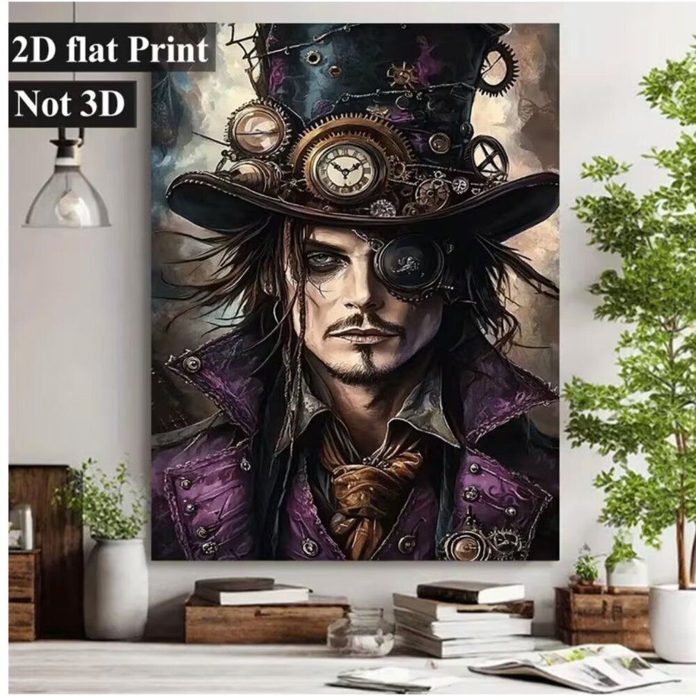 NWT Johnny Depp Frameless Steampunk Canvas Print 24x36 Mad Hatter Gothic Art